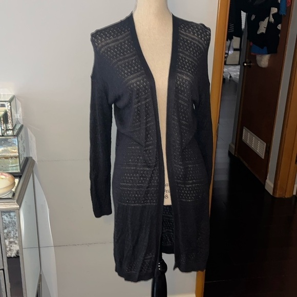 Uniqlo Extra Long Black Linen Cardigan Medium - Picture 1 of 7
